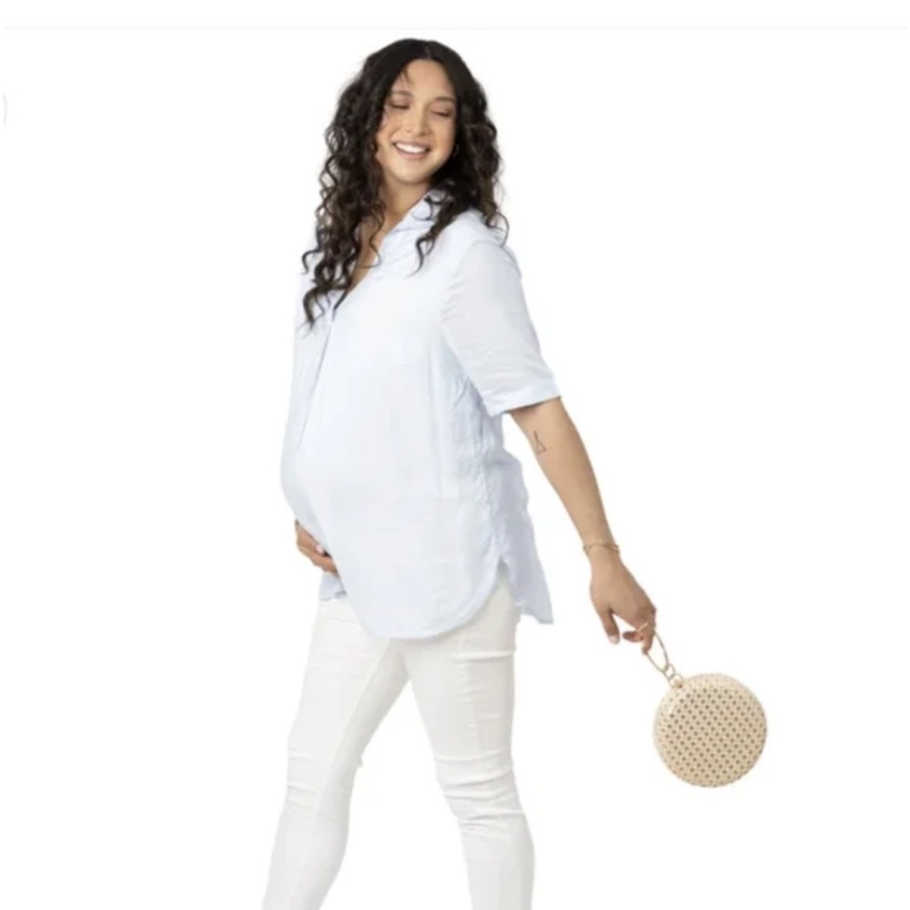 EUC - Kindred Bravely Maternity & Nursing Collared Shirt Blue Pinstripe - XL